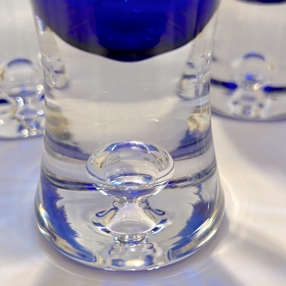 Block Signed Stockholm Crystal 4 Cobalt Blue Air Bubble Bottom Highball Glasses - Picture 3 of 11